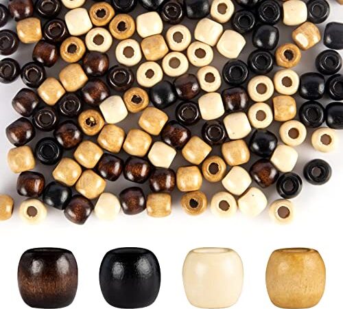 Taekooki 400 Pezzi Perline di Legno con Grande Foro, Perline di Legno Naturali Ovali, Perline di Legno Tonde, Naturali Perline distanziate per Corda macramè Natale, 12 x 11 mm