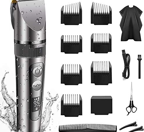 Tagliacapelli Professionale IPX6 Elettrico Regolabarba Uomo Impermeabile con Schermo LCD Tagliacapelli uomo Lama Regolabile Ceramica Titanio