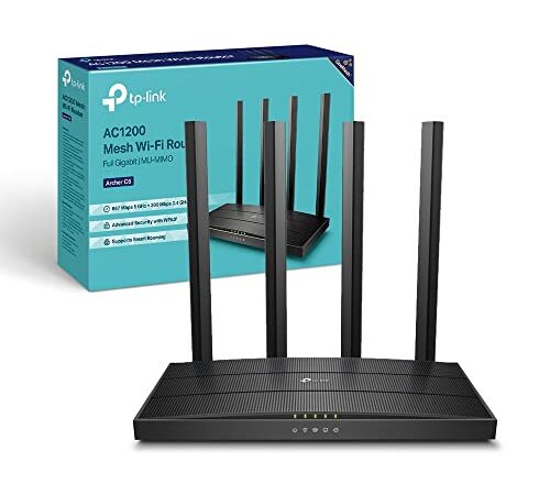 TP-Link Archer C6 Gigabit Router Wi-Fi, Dual Band AC1200Mbps Wireless, 5 Porte Gigabit, ‎‎MU-MIMO, Parental Control, Tecnologia Beamforming, Configurazione Semplice, Supporto IPTV, IPv6, WPS