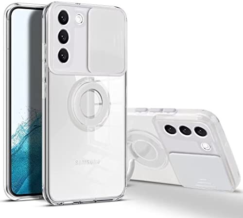 TTVV Cover Fotocamera Scorrevole Caso per Samsung Galaxy S21,Camera Slider Case Trasparente Silicone Custodia Bumper con Supporto ad Anello