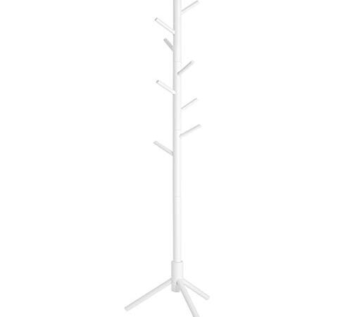 VASAGLE Attaccapanni da Terra, Appendiabiti in Legno a Forma di Albero, 8 Ganci, 3 Altezze Regolabili, per Vestiti Cappelli Borse, Ingresso Camera da Letto Ufficio, Bianco RCR04WT