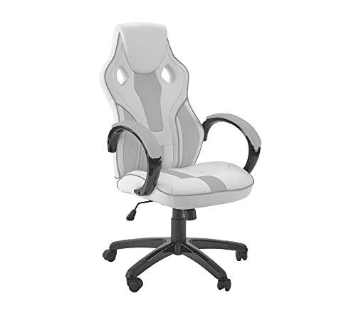 X Rocker Maverick Gioco, Sedia da Ufficio Ergonomica con Schienale Centrale, Pelle PU, Base Girevole Regolabile in Altezza con Curva di Supporto Lombare Naturale, Bianco/Grigio
