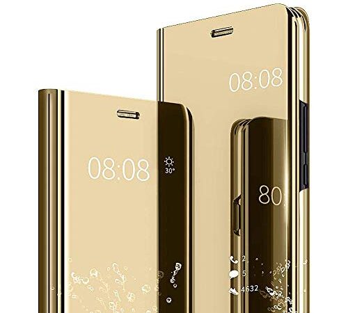 Xiaomi Mi A2 Lite Clear View Specchio Standing Cover Slim Mirror Flip Redmi 6 PRO Custodia Bookstyle Wallet Portafoglio Elegante Smart Flip Ultra Slim Case per Xiaomi Mi A2 Lite/Redmi 6 PRO(Oro)