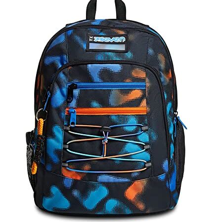 Zaino Scuola Seven Advanced - Melt Boy Ragazzo - Nero, Blu - Doppio scomparto con Speaker wireless - Tasca porta borraccia
