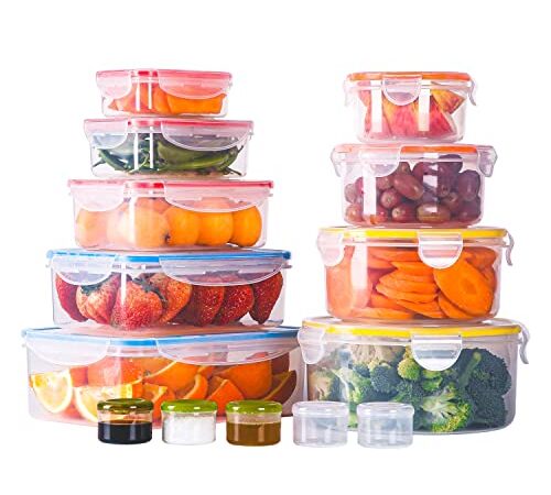 14 Pezzi Contenitori Ermetici per Alimenti, Contenitori Plastica con Coperchio per Alimenti Senza BPA, Organizzazione Della Dispensa e Della Cucina-Congelatore, Microonde e Lavastoviglie