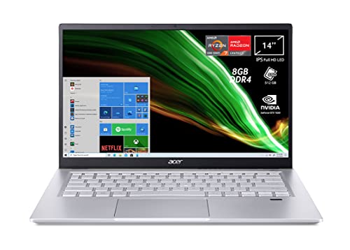 Acer Swift X SFX14-41G-R5VA PC Portatile, Notebook, Processore AMD Ryzen 7 5700U, RAM 8 GB DDR4, 512 GB PCIe NVMe SSD, Display 14" FHD IPS LED LCD, NVIDIA GeForce GTX 1650 4 GB, Windows 10 Home