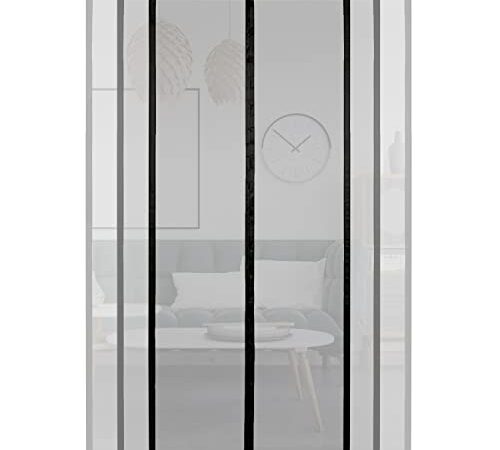 ARCOL Zanzariera Magnetica per porte Regolabile - Zanzariera Porta Finestra con Fettucce a Strappo, Zanzariera magnetica porta finestra accorciabile (155x240 cm, Nero)