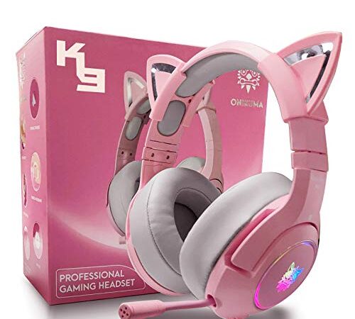azamp Cuffie da Gioco per PC/PS4/PS5/Xbox One,Cuffie per Gioco con Orecchie di Gatto Staccabili Rosa,Cuffie Gaming con Audio Surround 7.1 e Microfono Retrattile con Cancellazione del Rumore