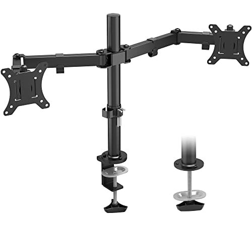 BONTEC Supporto per Doppio Monitor per Schermi 13-32" VESA 75x75/100x100, Bracci per Doppio Monitor Regolabili in Altezza con due Metodi di Montaggio, Inclinazione e Rotazione, Doppi Bracci