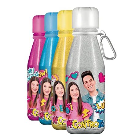 Borraccia Me Contro Te 500ml Bottiglia Glitterata in Alluminio Riutilizzabile con Moschettone - Edizione 2022 per Bambini, Scuola, Sport - Luì e Sofì (Grigio)