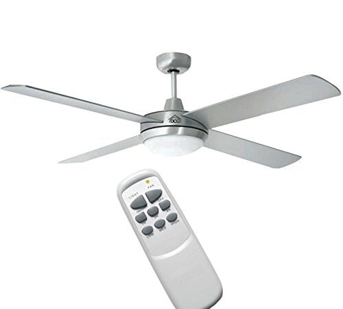 DCG VE40 VENTILATORE DA SOFFITTO 4 PALE MINIMA RUMOROSITA' CON PORTALAMPADA INCLUSO ATTACCO E27 - TELECOMANDO IN DOTAZIONE PER ACCENSIONE REGOLAZIONE VELOCITA'LARGHEZZA PALE 130CM (SINGOLA PALA 50CM)