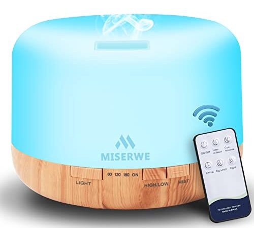 Diffusore Di Oli Essenziali 500ML Diffusore Ambiente Regolabile E Spegnimento Automatico Senza Acqua con Telecomando Wireless, 7 Colori Di Luce LED per Ufficio Camera Da Letto