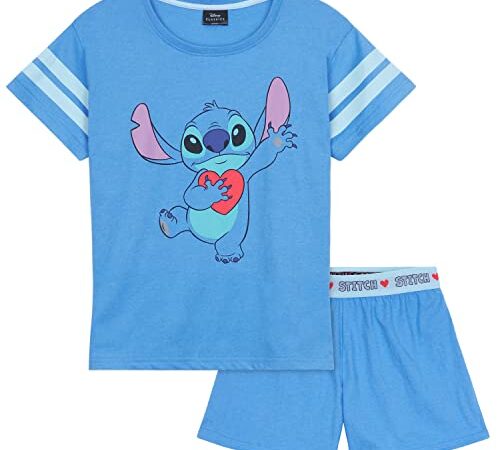 Disney Stitch Pigiama Donna Estivo Corto Pigiami Due Pezzi a Maniche Corte e Pantaloncini Cotone Misto S - XL IH Oh (M, Blu Stitch)