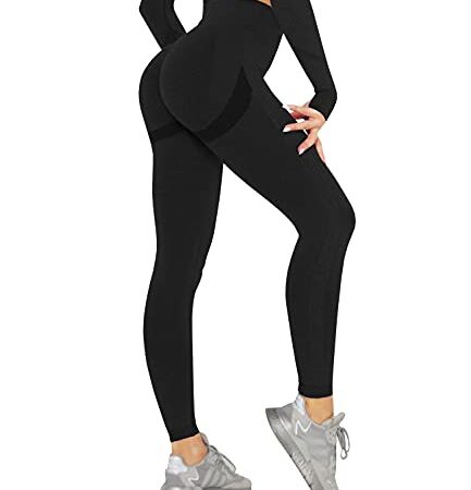 DUROFIT Leggins Donna Push up Leggings Sportivi Vita Alta Anticellulite Pantaloni Palestra per Fitness Yoga Pant Nero M