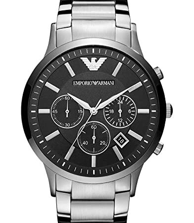 Emporio Armani Orologio Uomo, movimento cronografo al quarzo, cassa in acciaio inossidabile da 46 mm con bracciale in acciaio inossidabile, AR2460