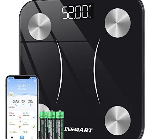 INSMART Bilancia Pesapersone Digitale con Smart APP, Bilancia Impedenziometrica Professionale Bilancia Massa Magra e Grassa Per Misurazione di Pesa Persone, BMI, Massa Muscolare o Ossea, ecc. Bianco