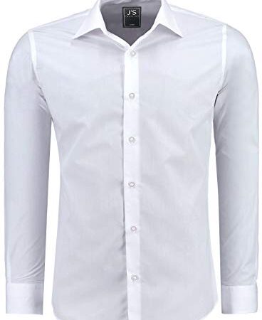 J'S FASHION Camicia da Uomo a Maniche Lunghe, Slim-Fit, Facile da Stirare Bianco L