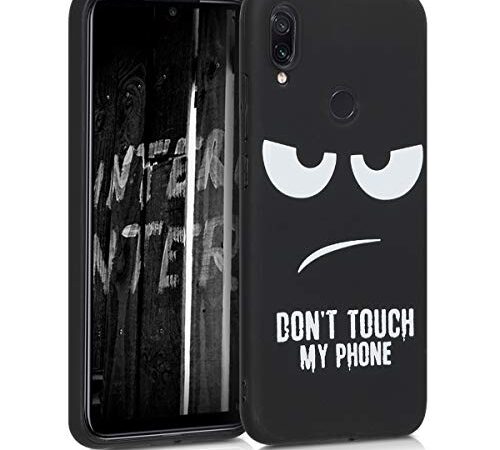 kwmobile Cover Compatibile con Xiaomi Redmi Note 7 / Note 7 Pro - Custodia in Silicone TPU - Cover Protettiva Soft Case - Don't touch my phone bianco/nero