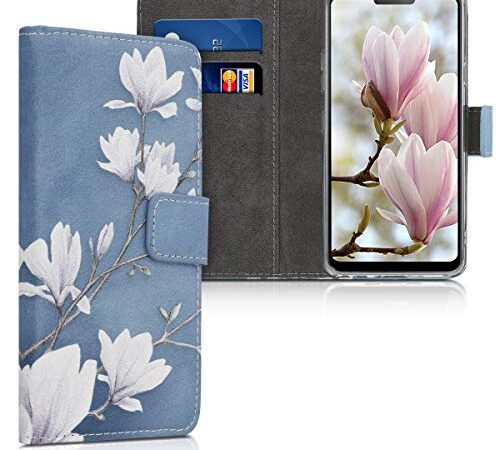 kwmobile Custodia Compatibile con LG G7 ThinQ/Fit/One Cover - Portafoglio Pelle Sintetica con Chiusura Magnetica - Porta Carte Magnolie