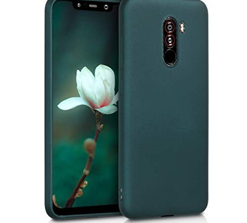 kwmobile Custodia Compatibile con Xiaomi Pocophone F1 Cover - Back Case Morbida - Protezione in Silicone TPU Effetto Metallizzato petrolio metallizzato