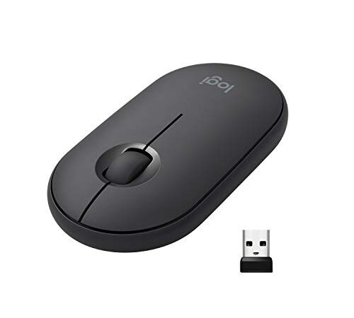 Logitech Pebble Mouse wireless con Bluetooth o ricevitore da 2,4 GHz, mouse sottile per computer con clic silenziosi, per Laptop/Notebook/iPad/PC/Mac/Chromebook - Nero