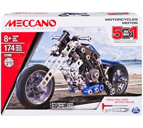 MECCANO 6036044 - Set Costruzioni 5 Modelli Motocicletta, Pezzi in Metallo, 174 Pezzi
