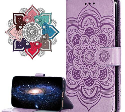 MRSTER Honor View 10 Lite Custodia Flip, Goffratura Design Case in PU Pelle Internamente Silicone TPU Cover Portafoglio Cover Premium Custodia per Honor View 10 Lite/Honor 8X. LD Mandala Purple