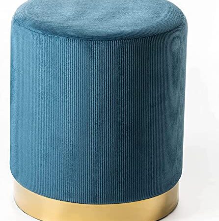 Norbe | Pouf in Velluto | Sgabello in velluto a coste con base Dorata | Poggiapiedi Da Scrivania | Toeletta Trucco | Poltroncina Bimbi Da Camera o Salotto | Poggia piedi Comodino | (VERDE PETROLIO)