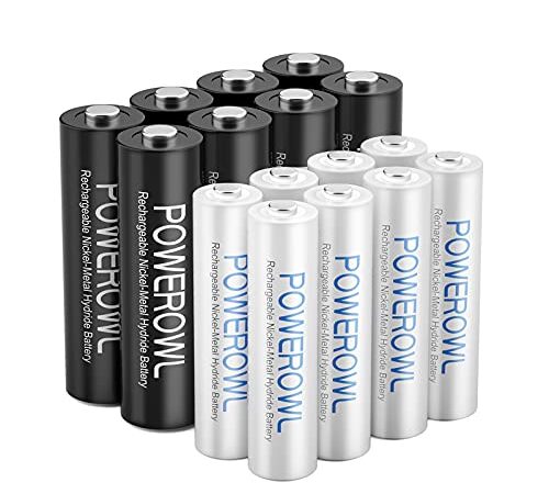 POWEROWL AA AAA Batterie ricaricabili,16 pezzi Ni-MH AA AAA combinate (8 batterie AA da 2800 mAh e 8 batterie AAA da 1000 mAh)