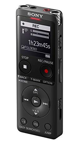 Sony ICD-UX570 Registratore Vocale Stereo, Display OLED, Riduzione Rumori Sottofondo, Altoparlante Integrato, Jack Cuffie e Microfono, Memoria 4 GB + Slot microSD, USB Integrato, Ricarica rapida, Nero