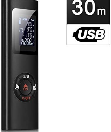 Telemetro Laser 30m/98ft, IPSXP Misuratore Digitale Portatile con Retroilluminazione, Misuratore Laser Ricaricabile per Volume/Area/Pitagora