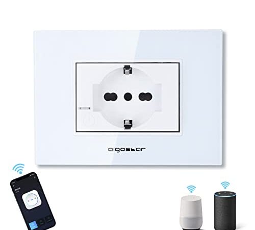 Aigostar Smart Wall Socket, Presa a Muro Intelligente con Connettività WiFi, Schuko Socket Compatibile con Alexa, Google Home, MAX.3680W 16A