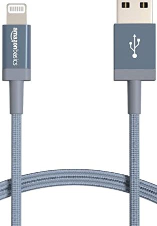 Amazon Basics - Cavo di ricarica Lightning/USB-A, certificato MFi, in nylon intrecciato, per iPhone, grigio scuro, 0,9 m