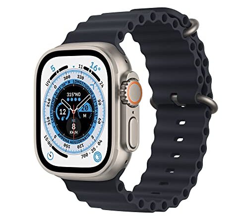 Apple Watch Ultra (GPS + Cellular, Cassa 49mm) Smartwatch con robusta cassa in titanio e Cinturino Ocean color mezzanotte. Fitness tracker, GPS di precisione, batteria a lunghissima durata