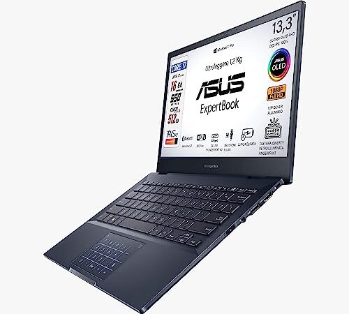 ASUS Expertbook B5, Display Oled 13.3'' Core i7, RAM 16 Gb, SSD 512 Gb, tastiera qwerty retroilluminata e fingeprint, 2 usb-c thunderbolt, , batteria lunga durata, ultraleggero 1,2 Kg, Italia