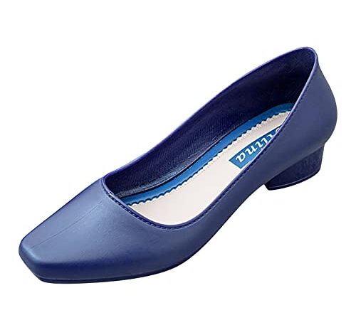 Ballerine da donna in pelle, comode e quadrate, con tacco basso, eleganti per matrimoni, sandali da balletto, slipon, pantofole estive antiscivolo, Blu, 40