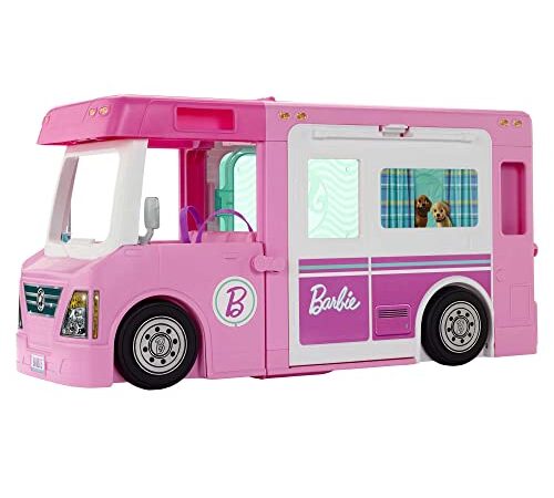 Barbie Camper dei Sogni - Veicolo 3 in 1 Trasformabile con Piscina - Pick-Up e Barca - Dettagli Realistici - 50 Accessori - Regalo Bambini 3-7 Anni, GHL93 [Esclusivo Amazon]