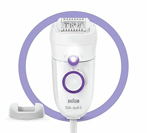 Braun Silk-épil 5, Depilatore Donna, Epilatore Elettrico Donna Adatto ai Contorni Difficili, con Impostazione della Velocità, Epilazione confortevole, Idea Regalo, 5-505 Bianco e Viola