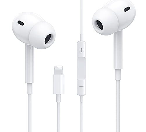 Cuffie per iPhone 【Certificazione Apple MFi】 Auricolari con filocablato Cuffie in ear con connettore Lightning Isolamento acustico stereo Microfono Compatibile con iPhone 14/13/12/11/SE/XS/X/XR/8/7