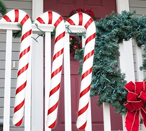 Decorazioni Natalizie con Bastoncini di Zucchero gonfiabili da 3 Pezzi da 87 cm, Decorazioni per Alberi di Natale con Bastoncini di Zucchero di Grandi Dimensioni (Rosso e Bianco)