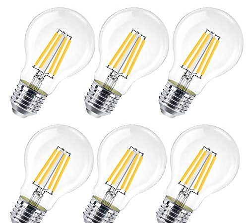 EXTRASTAR Lampadina LED E27,10W (equivalenti a 100W), 2700K 1300 lumen,Trasparente luce calda- Pacco da 6