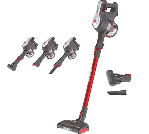 Hoover H-FREE 100 HF122GPT 011 Aspirapolvere Elettrica Senza Fili, Senza Sacco, 170W, 0,9 L, Ciclonico, Mini Turbo Spazzola, Autonomia 40 Min, Rosso