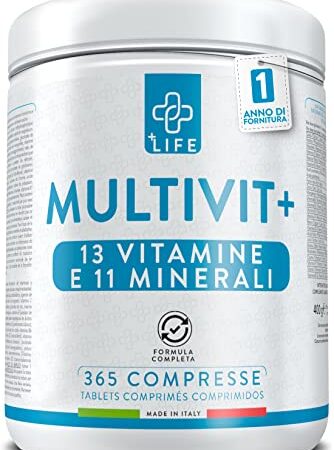 INTEGRATORE MULTIVITAMINICO Completo Multiminerale Piulife® • 365 Compresse con 24 Vitamine e Minerali Essenziali • Complesso Multivitaminico Uomo Donna e Bambini • Multivitaminico Naturale