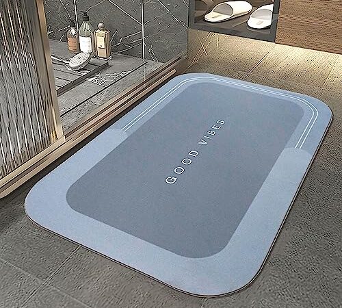 INTRECCI Tappeto Assorbente Antiscivolo Lavabile 50x80 cm, Tappetino Good Vibes Bagno Cucina Salotto (Blu)