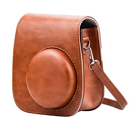 KAONESS Custodia per Fotocamera Istantanea Custodia per Fotocamera da Viaggio con Tracolla Regolabile per Instax Mini 8 Mini 9 Mini 11 PU Pelle Fodera Morbida(Marrone)