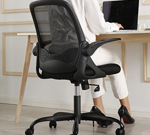 KERDOM Sedia da Ufficio, Sedia Ufficio Ergonomica da Scrivania con Braccioli Pieghevoli, Sedia Computer a Rete Sedia da Lavoro Sedia Leggera, Sedia Girevole a 360 °
