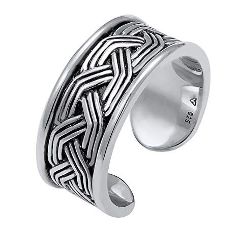 Kuzzoi Anello da Uomo (10 mm) Aperto, Regolabile, Anello Massiccio da Uomo in Argento Sterling 925 dall'aspetto Vintage, Anello a Fascia con Ornamento in Rilievo, Superficie ossidata