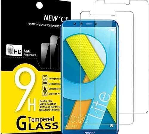 NEW'C 2 Pezzi, Vetro Temperato per Honor 9 Lite, Pellicola Prottetiva Anti Graffio, Anti-Impronte, Senza Bolle, Durezza 9H, 0,33mm Ultra Trasparente, Ultra Resistente
