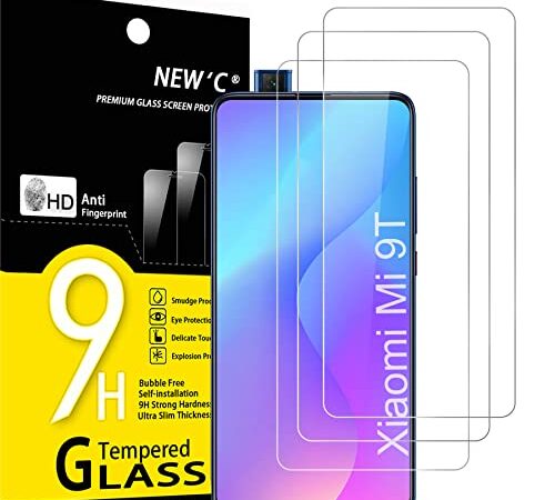 NEW'C 3 Pezzi, Vetro Temperato per Xiaomi Mi 9T, Xiaomi Mi 9T Pro, Pellicola Prottetiva Anti Graffio, Anti-Impronte, Senza Bolle, Durezza 9H, 0,33mm Ultra Trasparente, Ultra Resistente