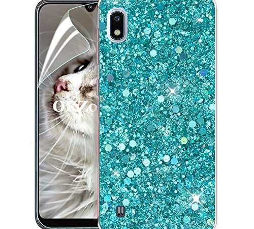 OKZone Cover Samsung Galaxy A10 [con Pellicola Proteggi Schermo], Custodia con Brillantini Ultra Sottile Design Case di Alta qualità in Silicone TPU Bumper Cover per Galaxy A10 (Verde)